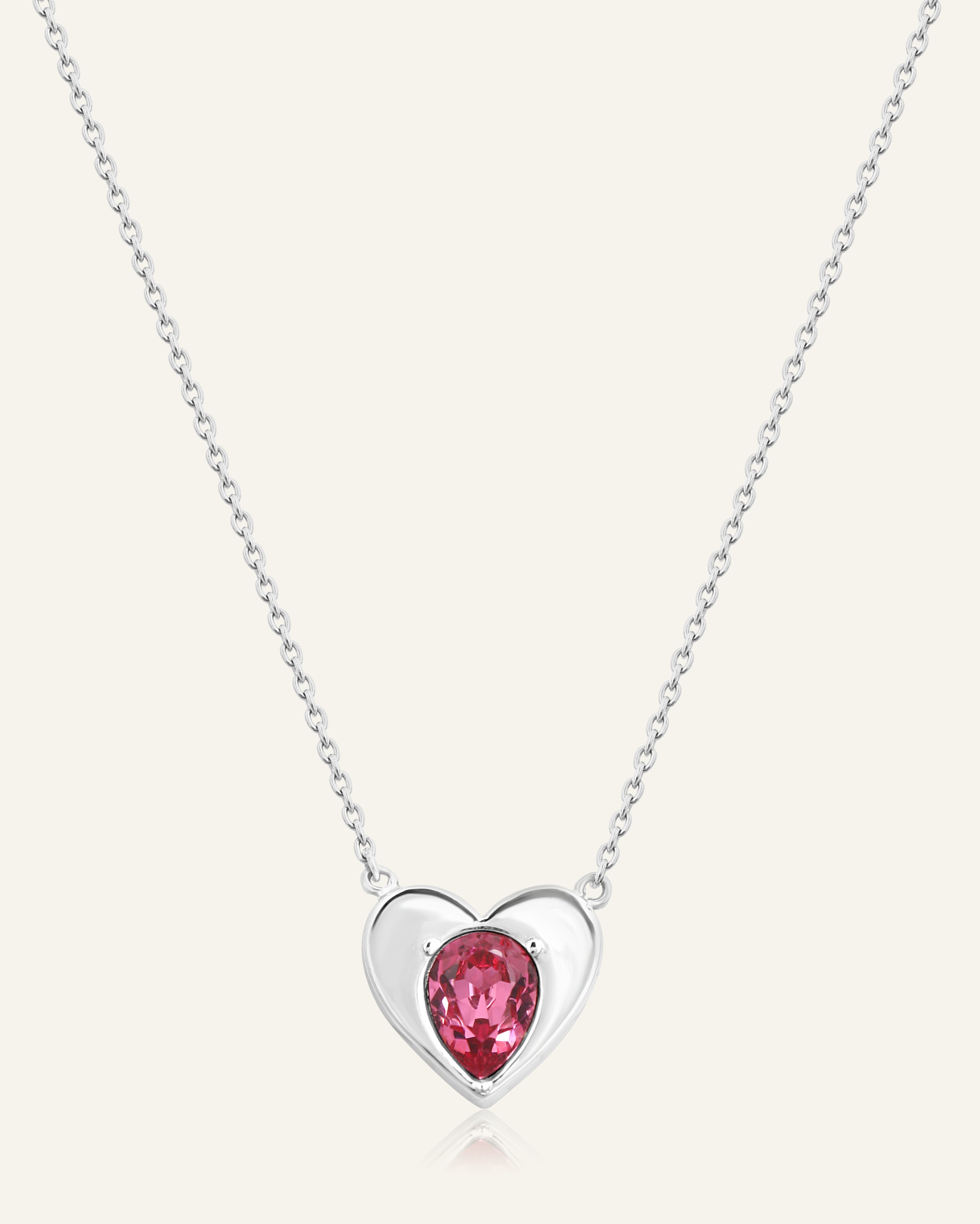 Pink Heart Necklace 925 Sterling Silver CZ Crystal DEPHINI